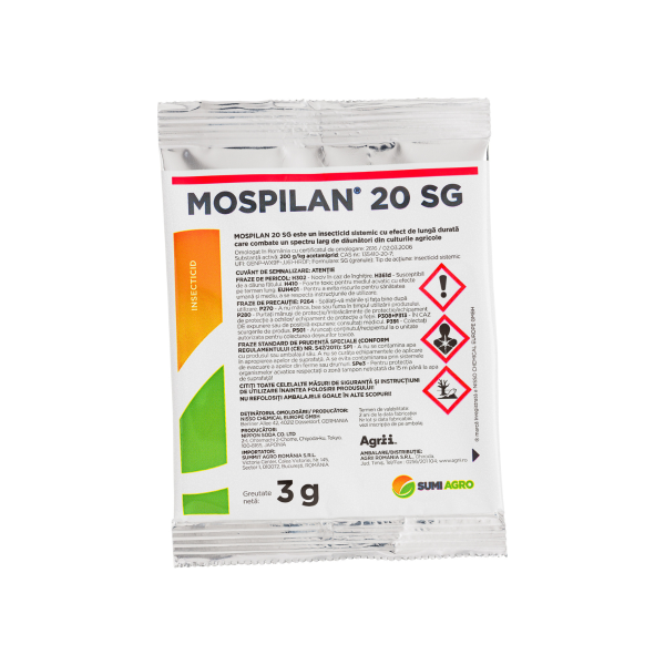 Insecticid MOSPILAN 20 SG (3g) – Combatere totală pentru afide, musculița albă și gândacul de ColoradoInsecticid MOSPILAN 20 SG (5g) – Combatere totală pentru afide, musculița albă și gândacul de Colorado