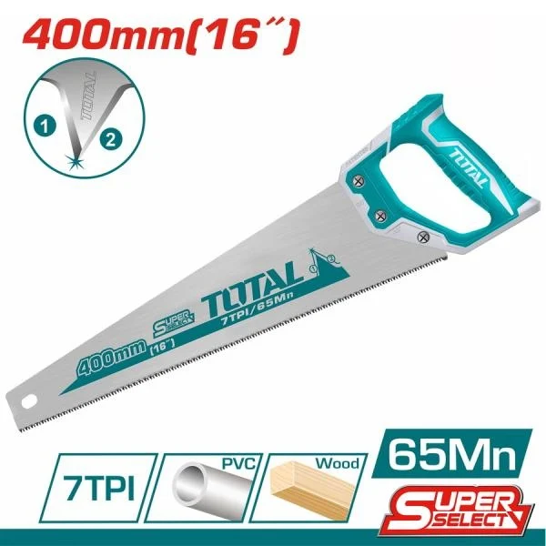 TOTAL Fierăstrău Manual pentru Lemn 400mm (16") - Tăiere Rapidă, Dinți Tratați Termic