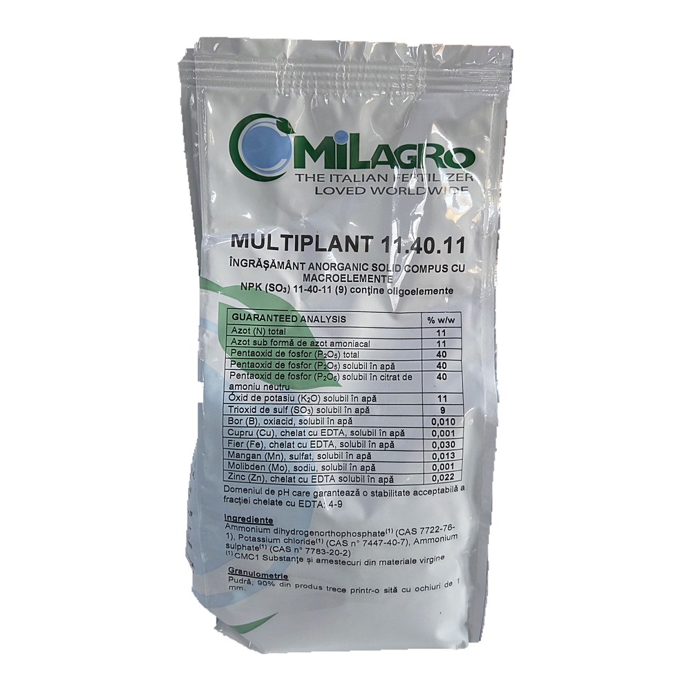 Îngrășământ Solubil Multiplant 11.40.11 + ME 1 kg – Fertilizant NPK Bogat în Fosfor pentru Înradăcinare, Înflorire și Legare