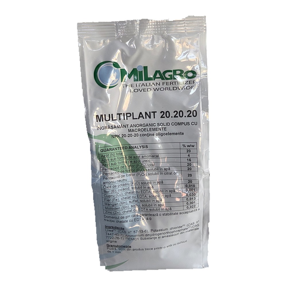 Îngrășământ Solubil Multiplant 20.20.20 + TE 1 kg – Fertilizant NPK Echilibrat cu Microelemente pentru Legume, Pomi și Viță de Vie