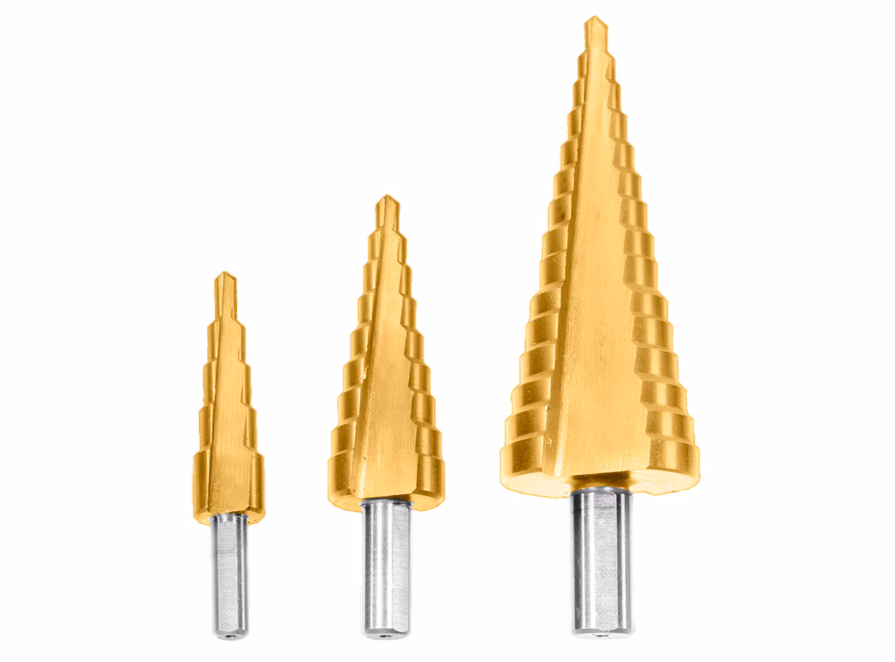 Set 3 Burghie Conice în Trepte WADFOW – Burghie HSS Titaniu pentru Găurire Rapidă în Tablă, Inox, Plastic și Lemn